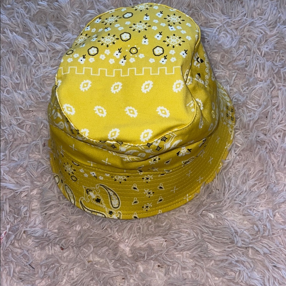 Zara Yellow Bucket Hat with White Dot Pattern